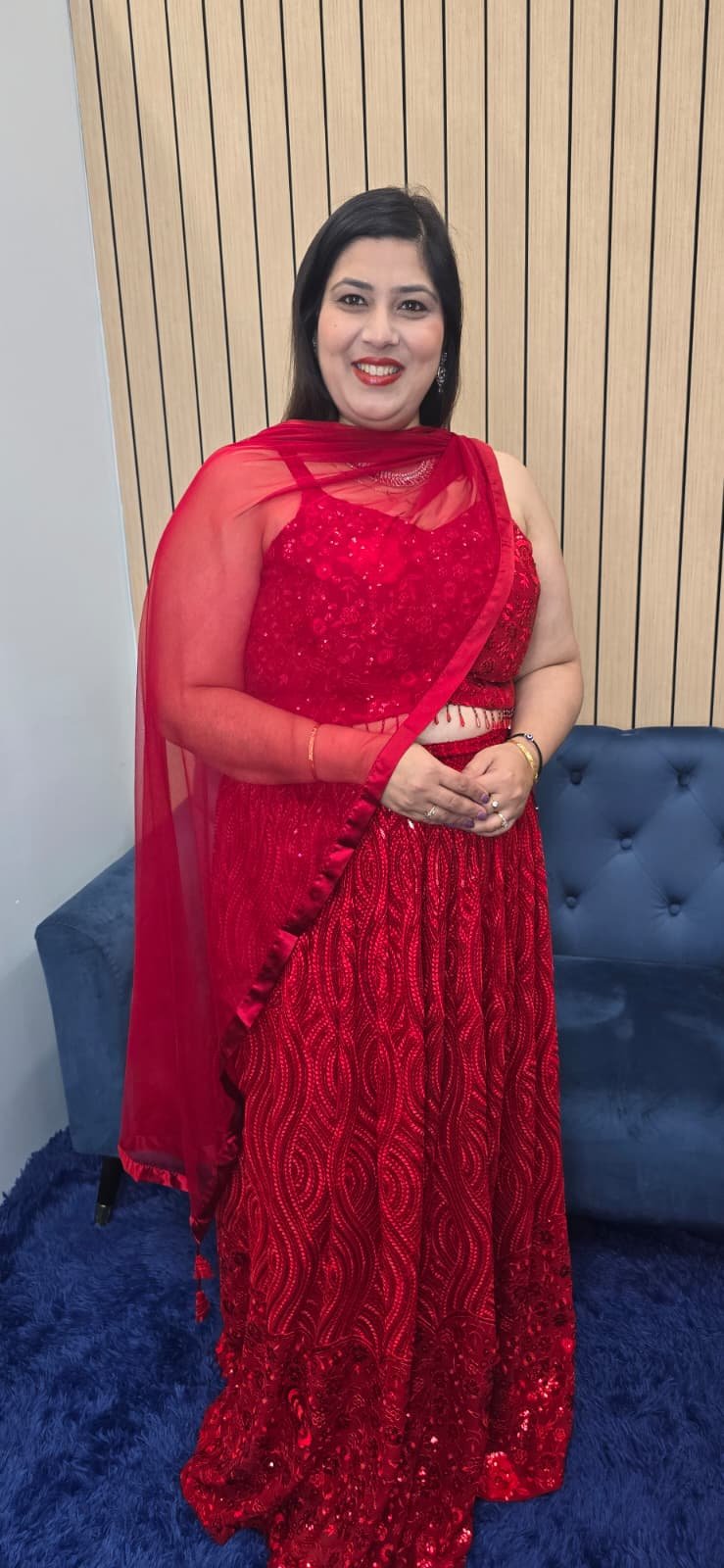 Red Sequin Lehenga Set