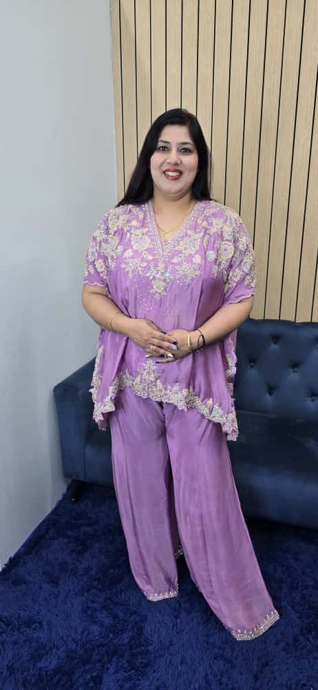 Lavender Embroidered Indo-Western Co-Ord Set
