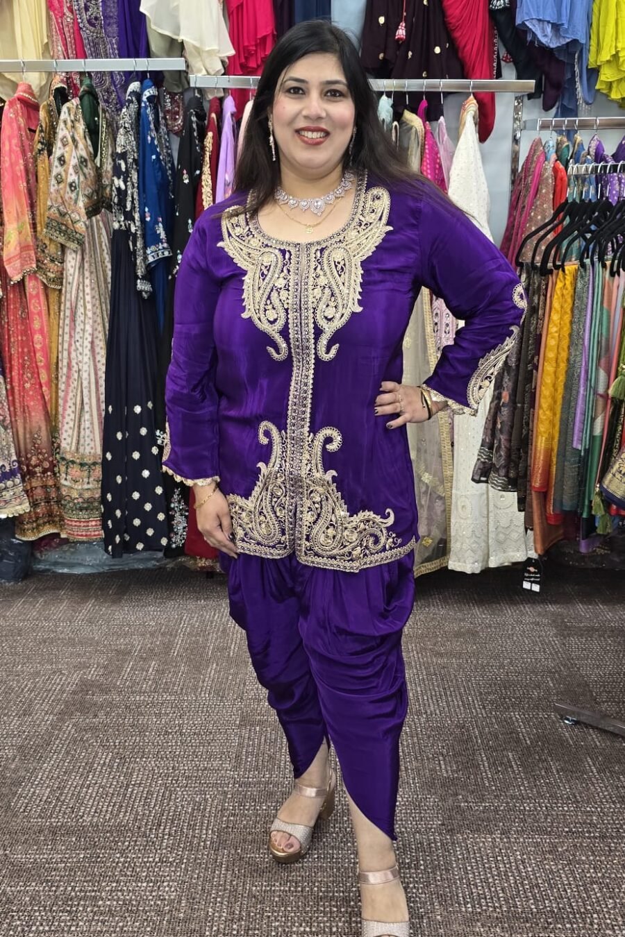 Purple Chinnon Dhoti/Tulip Cord Set