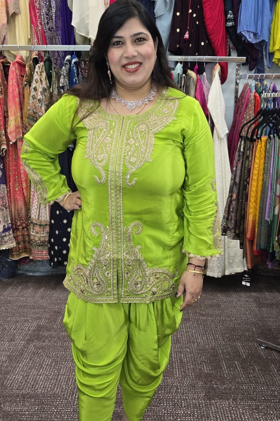 Lemon Green Chinnon Dhoti/Tulip Cord Set