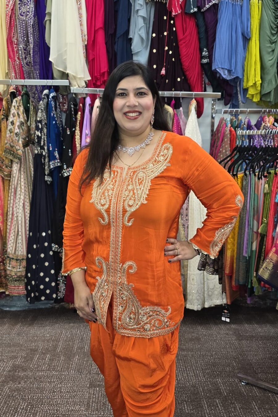 Orange Chinnon Dhoti/Tulip Cord Set