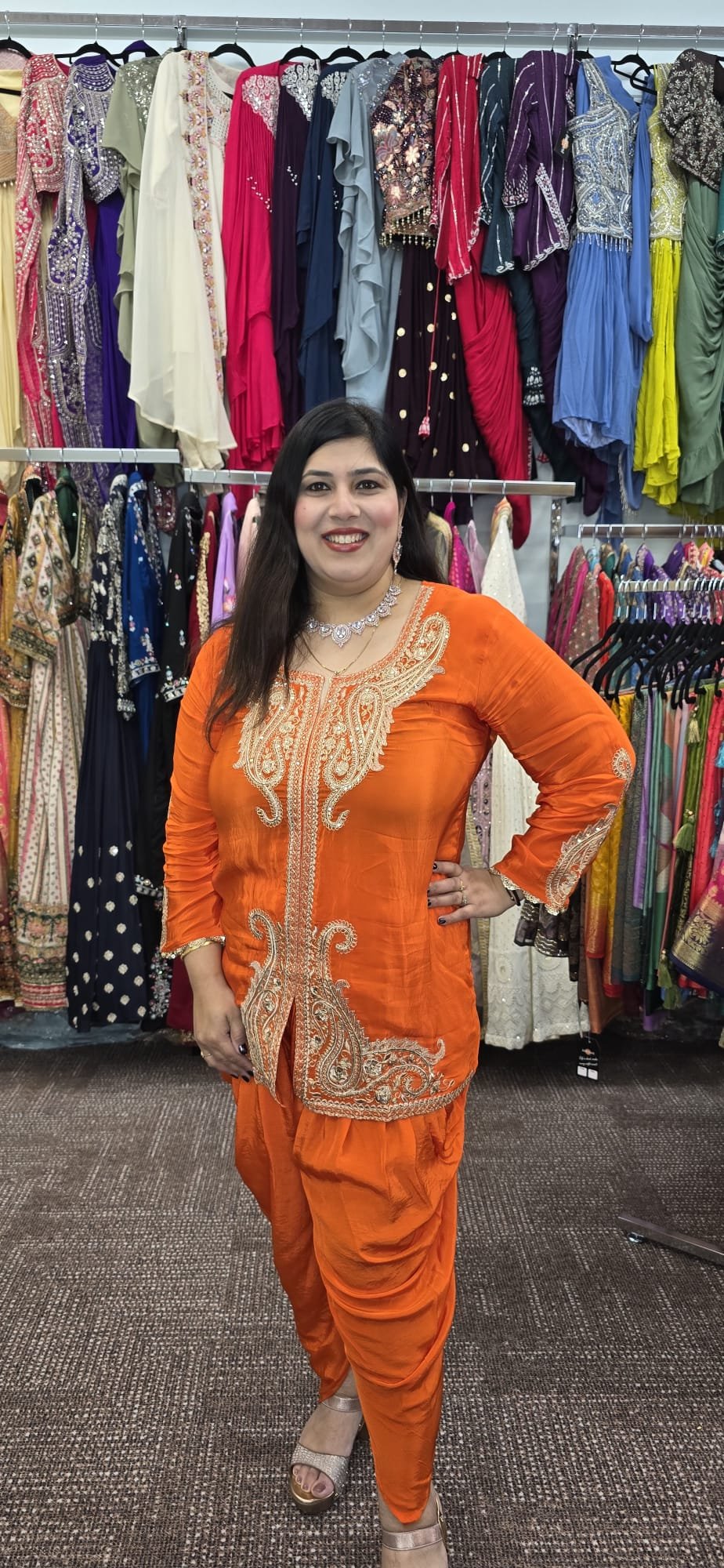 Orange Chinnon Dhoti/Tulip Cord Set