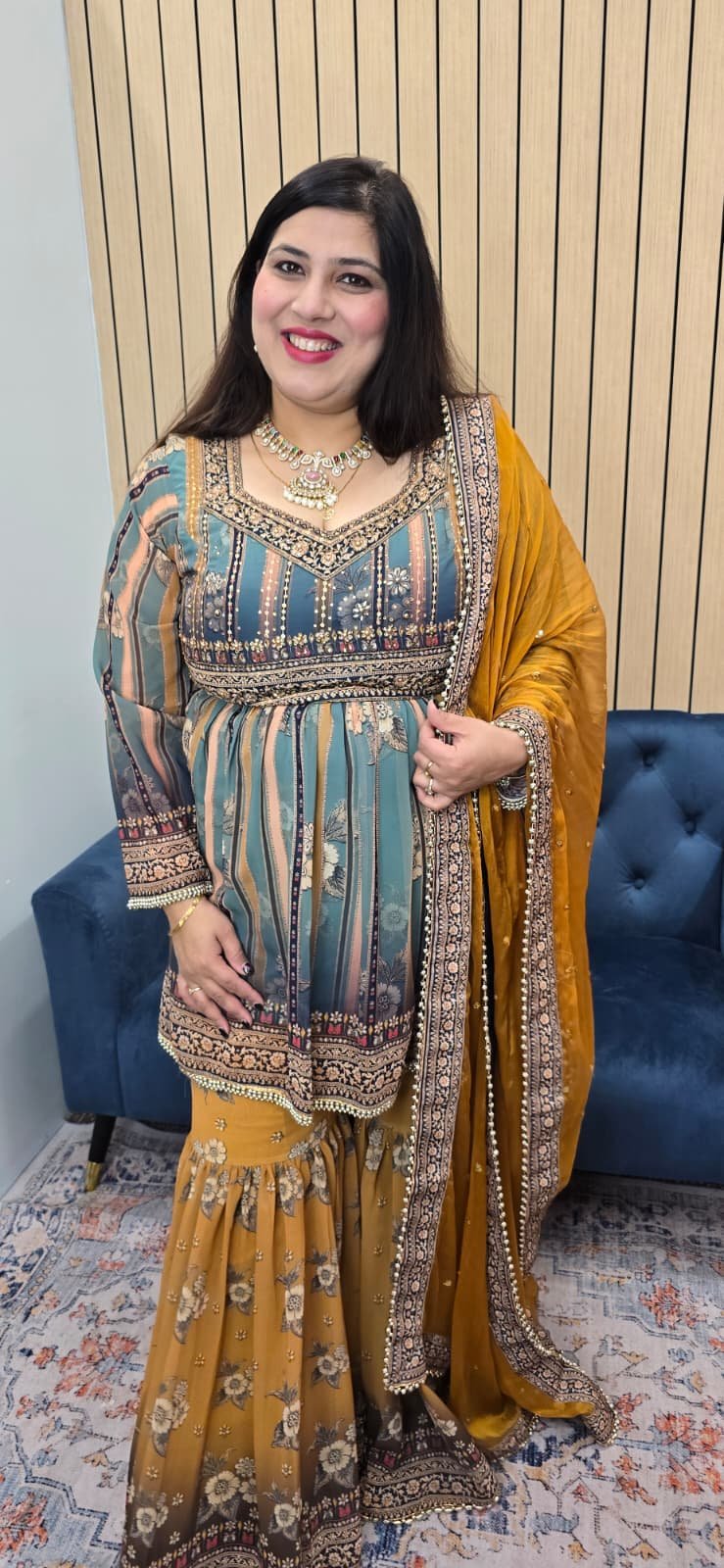 Sea Green & Mustard Peplum Sharara Set