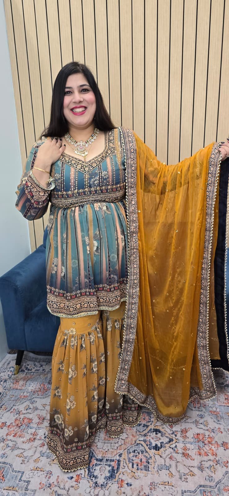 Sea Green & Mustard Peplum Sharara Set - Image 2