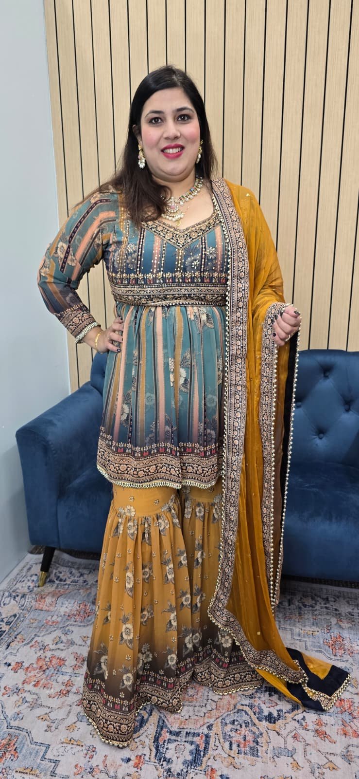 Sea Green & Mustard Peplum Sharara Set - Image 4