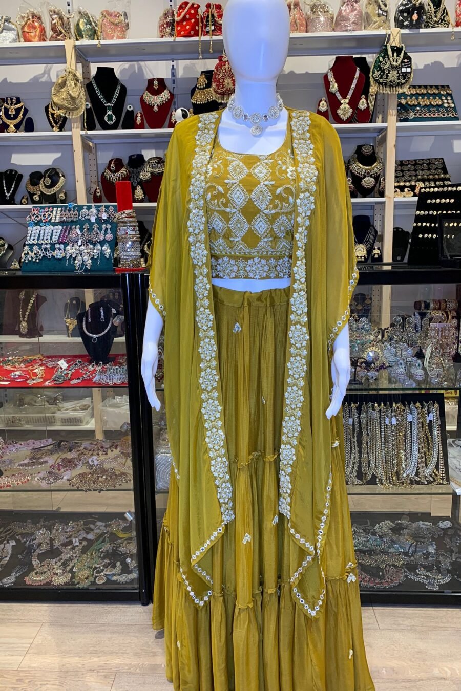 Mustard Indowestern Cape Style Lehenga