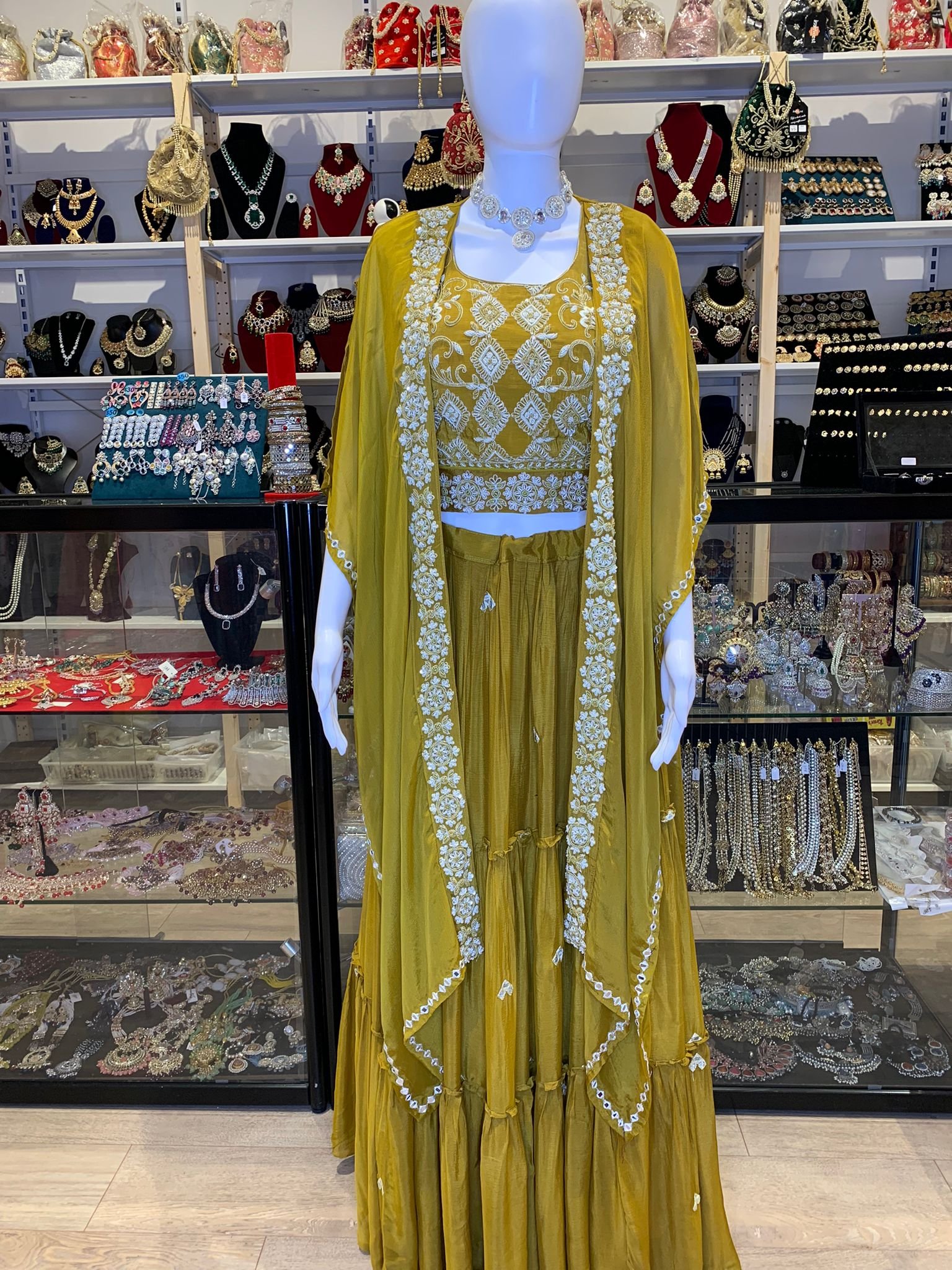 Mustard Indowestern Cape Style Lehenga