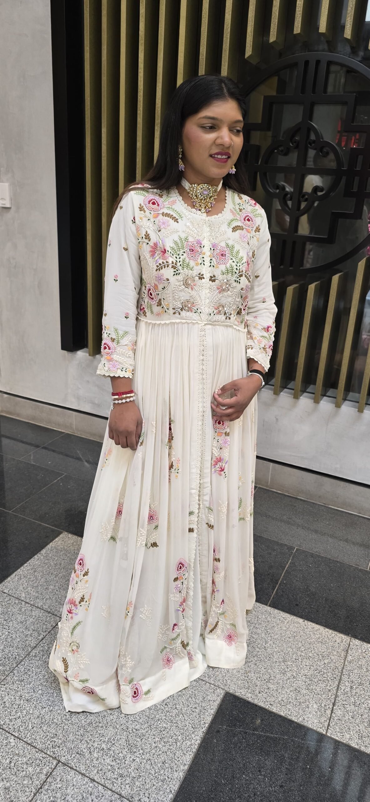 Milky White Premium Indowestern Lehenga Gown 40 - Image 3