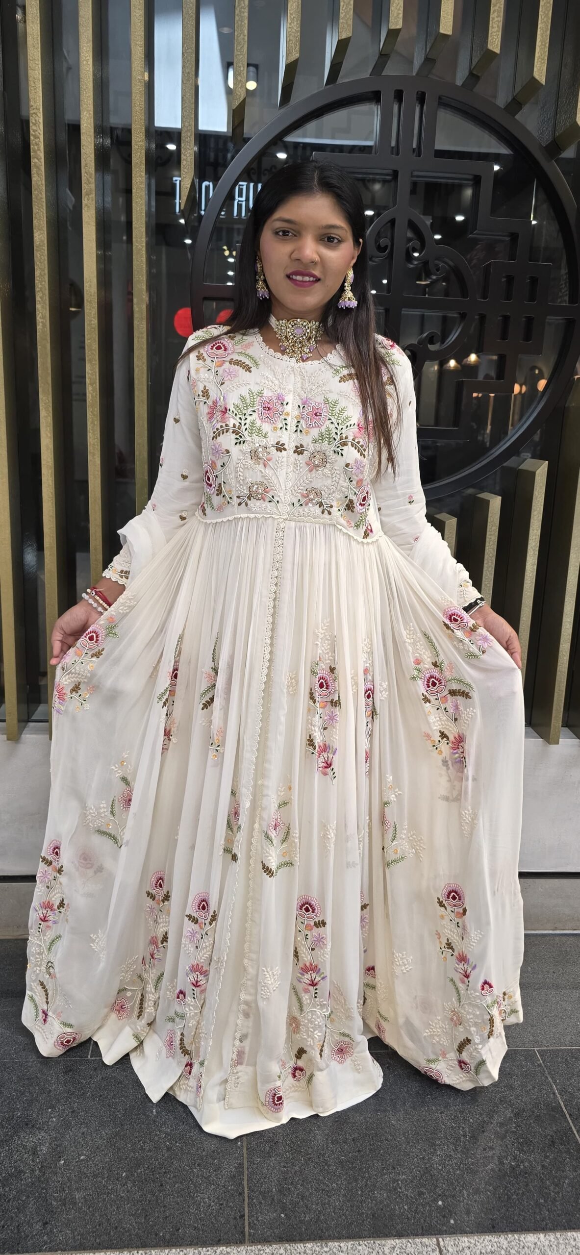 Milky White Premium Indowestern Lehenga Gown 40