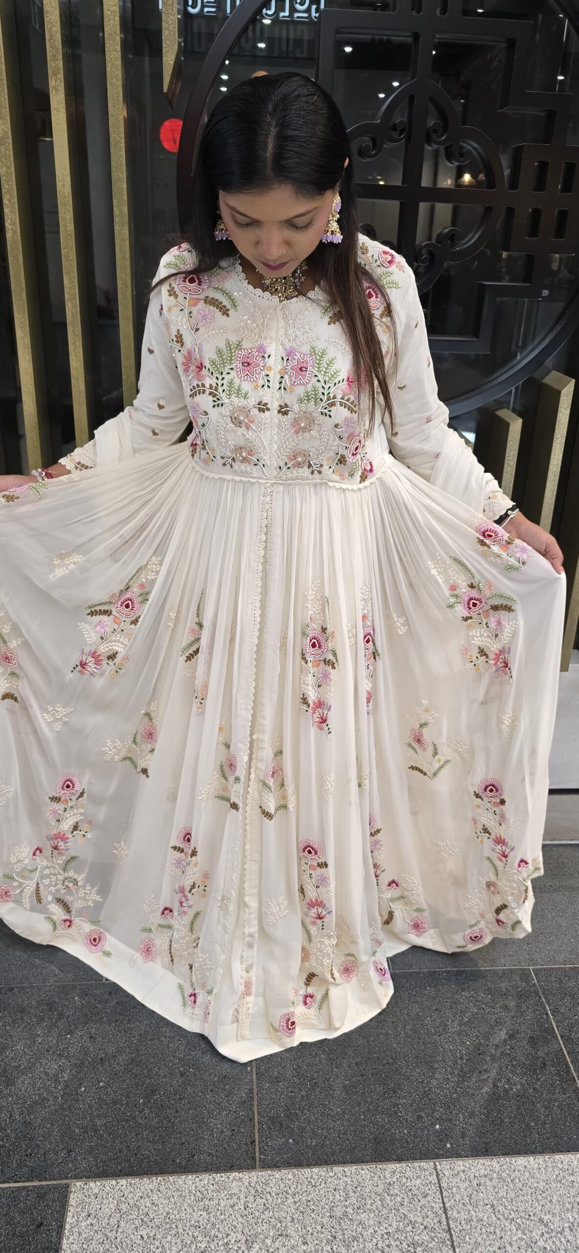 Milky White Premium Indowestern Lehenga Gown 40 - Image 4