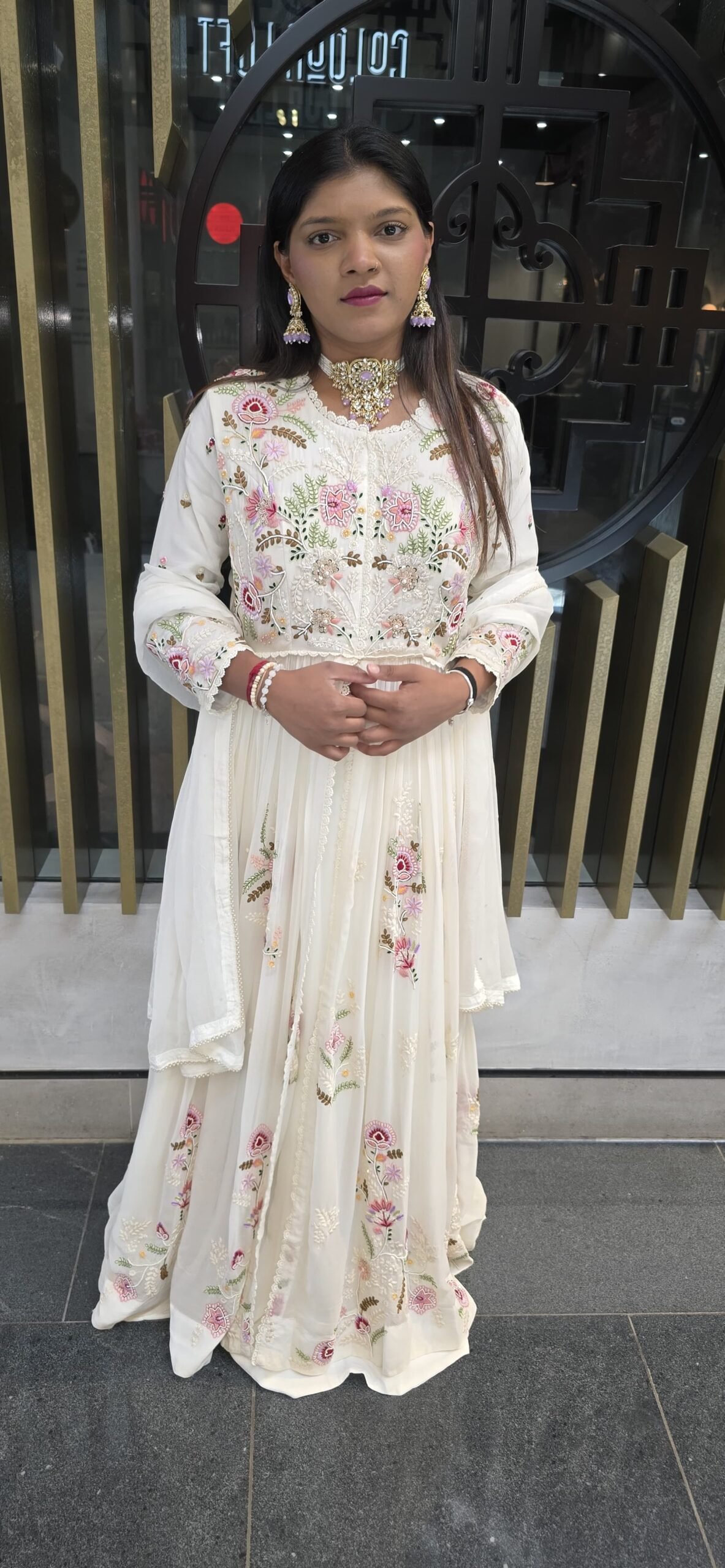 Milky White Premium Indowestern Lehenga Gown 40 - Image 5