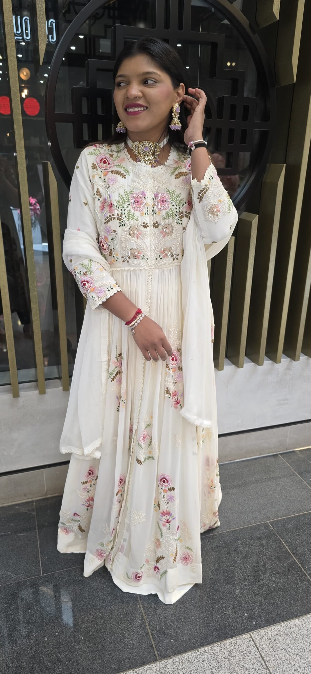Milky White Premium Indowestern Lehenga Gown 40 - Image 6