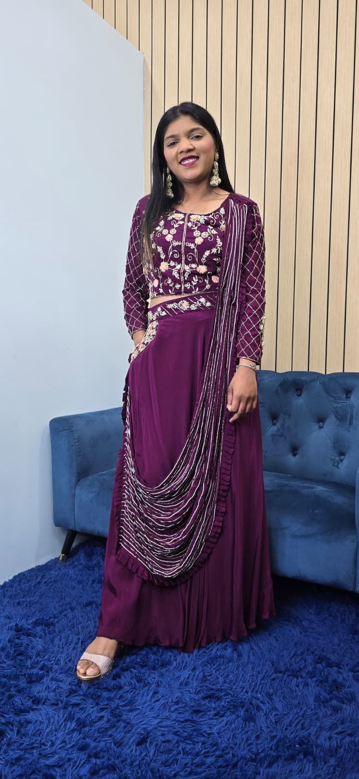 Wine Indowestern Lehenga Set - Image 5