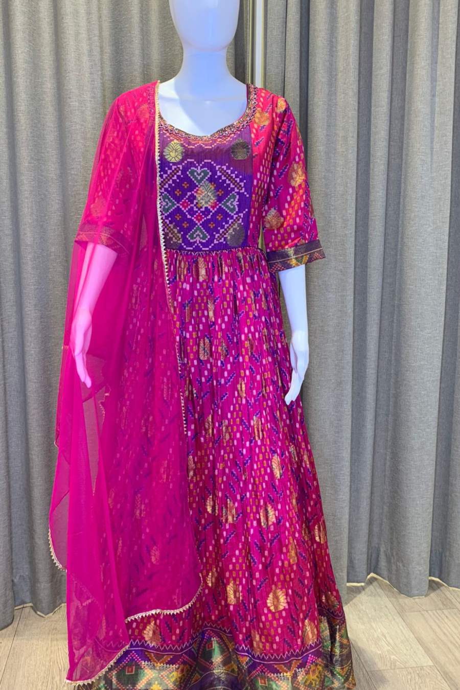 Purple & HotPink Bandhej Premium Gown