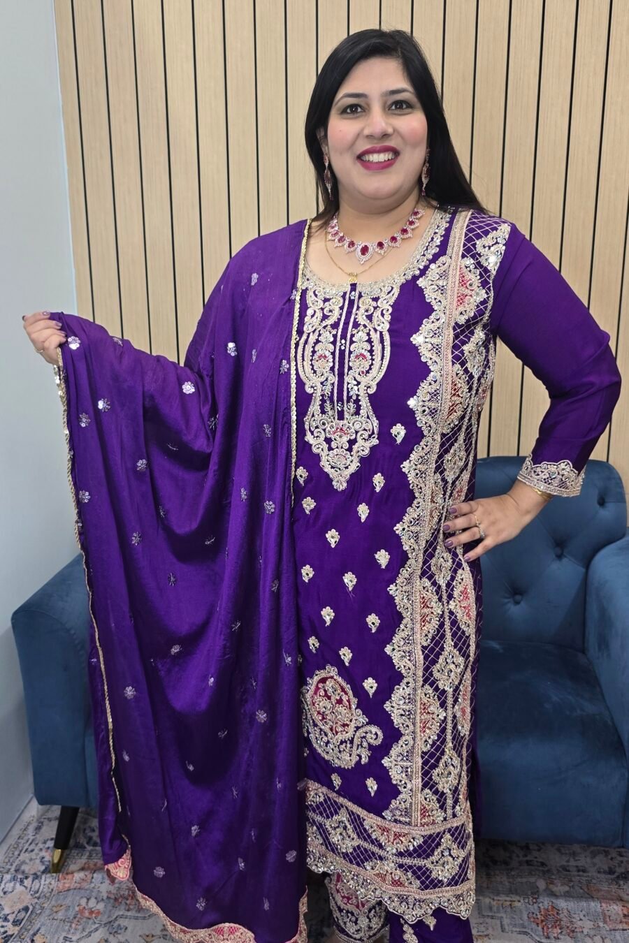 Navy & Teal Blue Heavy Stone Work Sharara